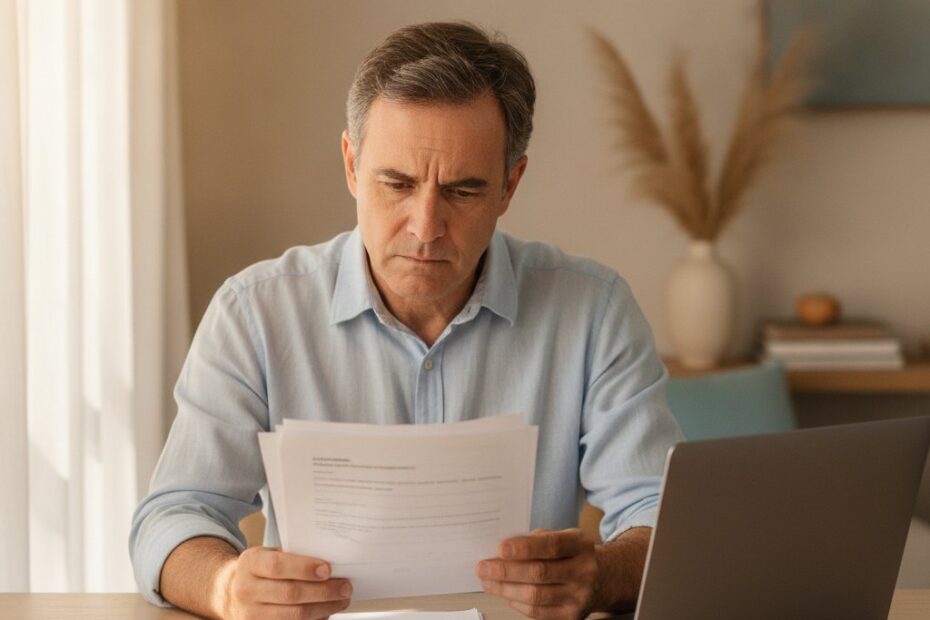 Homem revisando carta de reajuste do plano de saúde